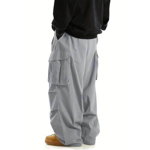 Seidarise Men's Drawstring Elastic Waist Flap Pockets Streetwear Baggy Cargo Pants Joggers Hiking Trousers4