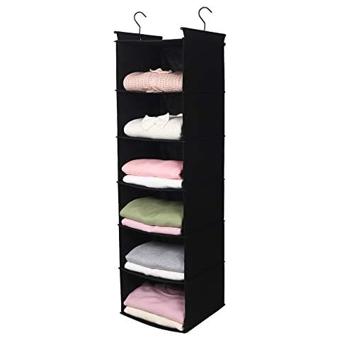 6 Tier Shelf Hanging Closet Organizer, Closet Hanging Shelf with 2 Sturdy Hooks for Storage, Foldable (Black) Cover