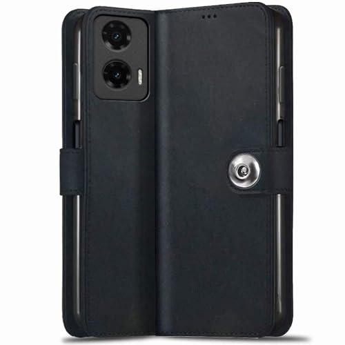 TheGiftKart Flip Cover Back Case for Motorola Moto G35 5G | Genuine Leather Finish | Designer Button | Inbuilt Pockets & Stand | Flip Back Cover Case for Motorola Moto G35 5G (Faux Leather, Black)- Best and cheap mobile covers in India