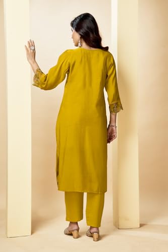 Image of Multi Embroid Kurta Set with Dupatta | Roman Silk Embroidered Kurta Set for Women | Women's Ethnic Casual Kurti Set |Kurta Pant Festive Suit