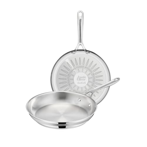 Tefal Jamie Oliver - Set de 2 Sartenes 24/28 cm, Apto inducción, sin revestimiento antiadherente, Thermo-Fusion, apto lavavajillas y horno, acero inoxidable
