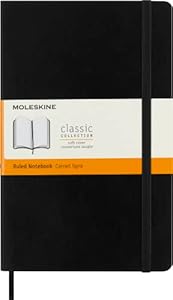 Moleskine - Classic Ruled Paper Notebook - Soft Cover and Elastic Closure Journal - Color Black - Size Large 13 x 21 A5 - 192 Pages