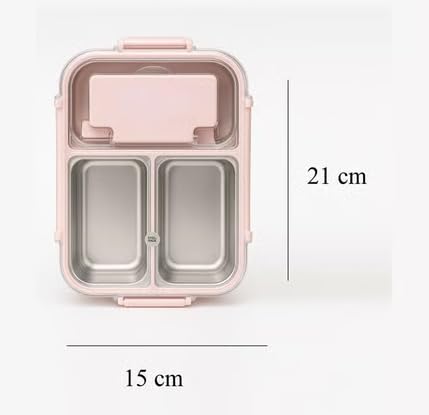 Image of Home Lane Stainless Steel Lunch Box | Lunch Box for Office | Lunch Box for School | Tiffin Box I Ideal for 12+Year Teenagers | 22X16X6 Cm | 1000Ml (3 Compartment, Multi Colour)