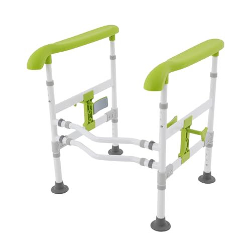 Toilet Safety Rails, 3 Adjustable Toilet Frame for Elderly, Foldable Handicap Toilet Handles for Seniors, Handicap, Disabled, 360° Rotatable Clamps, Fit Most Toilets (330 LBS Green)