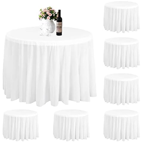 LYAFS 6 Pack Round Disposable Tablecloths Premium Plastic Table Covers 84in X 84in for Round Tables Indoor or Outdoor Parties Birthdays Weddings Christmas BBQ Banquet(White) Cover