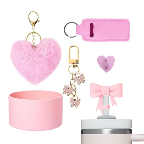Juego de accesorios para botellas de agua, kit de abalorios para taza del día de San Valentín, bonitas decoraciones temáticas, incluye funda para taza, cubierta para popote, perfecto para vasos de 30