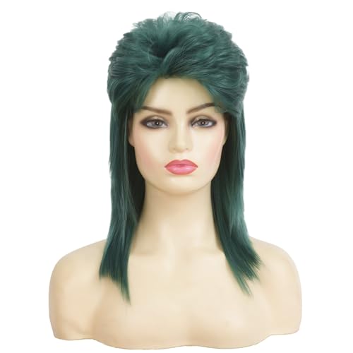 Image of Swiking Green Mullet Wigs for Women Shaggy Shoulder Length Layered Wig 70s 80s Rocker Wigs Cosplay Daily Hair Wigs(Green)