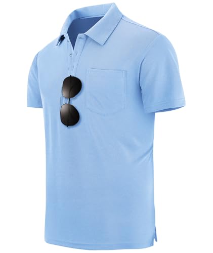 zitysport Lot de 3 Polos Hommes Manches Courtes Polo de Golf Séchage Rapide Respirant Hommes Regular Fit Shirts Travail Polos Hommes été Sport Tshirt Hommes(Blanc Bleu Marine Bleu Clair XL) – vue 3