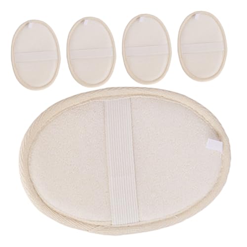 OATIPHO 5Pcs Natural Loofah Shower Skin Scrubber Oval Exfoliating Bath Sponge Pad Quick Drying Hanging Design for for Back Cleaning Care