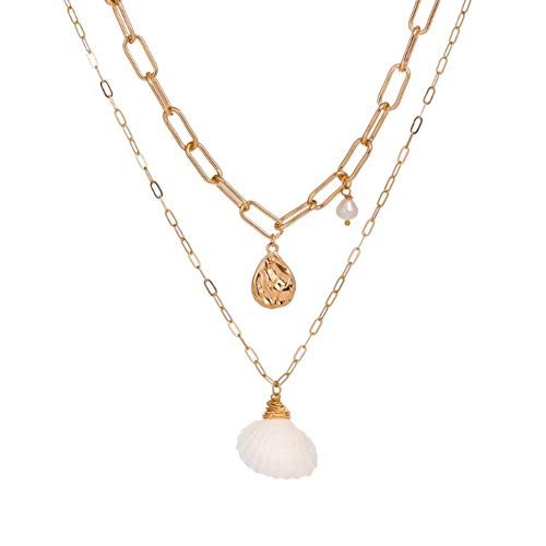 Preisvergleich Produktbild CyFe Mehrschichtige Muschelschale Halsketten Mode Damen Halsketten Schmuck für Damen Mädchen,Legierung,NZ409-X