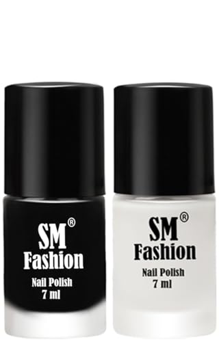 Image of Long Lasting Nail Polish | Nail Paint Combo 7 ml Each) - Set of 2 Black-White