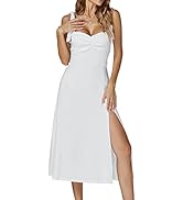 Umenlele Women's Tie Shoulder Sleeveless Ruched Split Thigh A Line Cami Midi Dress