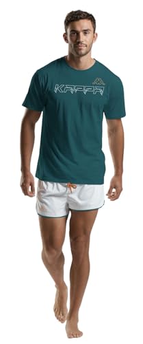 Kappa Pijama Hombre Algodón Corto - Pijama Hombre Corto Verano Ligero Manga Corta - Conjunto Deportivo, 26165 Green, L