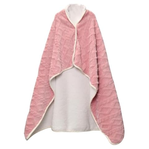 MERRYLIFE Wearable Blanket Angel Wrap Shawl Coral Warm Cozy Sherpa Poncho Blanket with Button for Sofa Bed Office Travel (Pink,47"*59") Cover