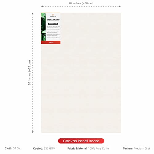 Image of Scholar Art Hobby Series 04 Oz (230 GSM) 100% Cotton Canvas Panel Board for Painting (White Blank Canvas Boards for Acrylic Paint, Oil Paint, Wet & Dry Media) | 20 inchx30 inch (50x75 cm), Pack of 6