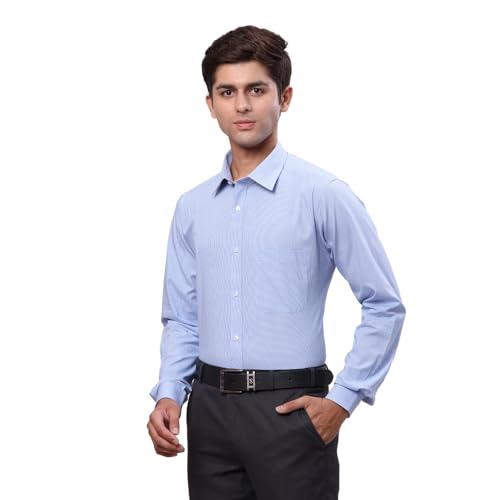 Image of Raymond Men Slim Fit Checks Pattern Pure Cotton Semi Cutaway Collar Full Sleeve Formal Shirt