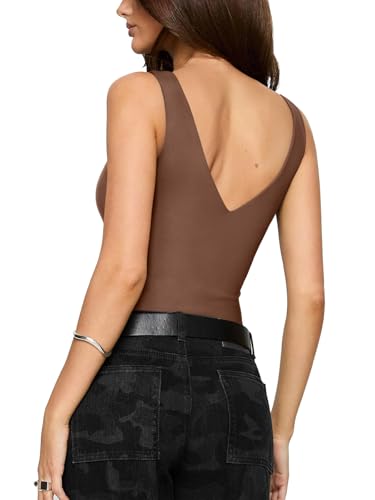 REORIA Butsmooth® Women’s Trendy Sexy Plunge Deep V Neck Sleeveless V Backless Going Out Tank Bodysuits Tops