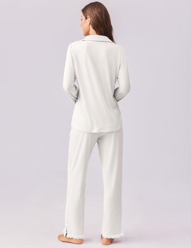 Ekouaer Womens Pajamas Set Long Sleeve Sleepwear Button Down Lounge Set 2 Pieces Soft Nightwear Lace Pjs Set3