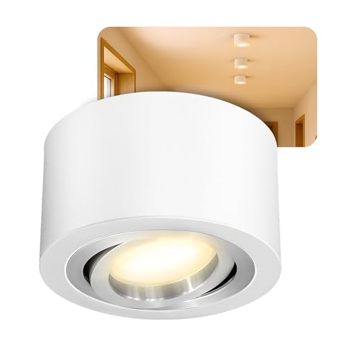 SSC-LUXon LANTI Deckenspot weiß silber Innenring rund schwenkbar – Aufbauspot mit LED 4W warmweiß – Deckenstrahler für Innenräume SSC-LUXon LANTI Deckenspot weiß silber Innenring rund schwenkbar – Aufbauspot mit LED 4W warmweiß – Deckenstrahler für Innenräume