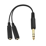 BesYee Golden Plated 6.35mm 1/4 inch Mono TRS Male to 2 Dual 1/4 Inch Mono TS Female Y Splitter Cable 20cm/8inch (635M-2FMTS)