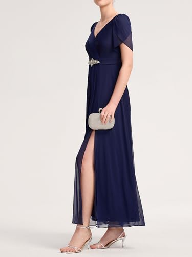 Ever-Pretty Women's Cap Sleeves Mother of The Bride Dresses Rhinestone Chiffon Maxi Formal Evening Dresses 024004