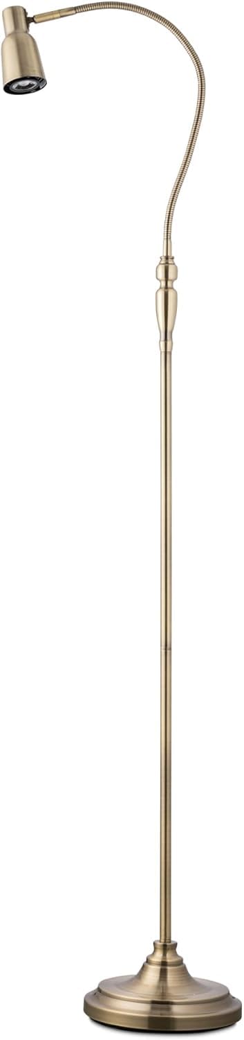 Lighting Supermarket Heavyweight Modern Antique Brass Reading Floor Lamp - Adjustable Gooseneck with 9W LED Daylight Bulb