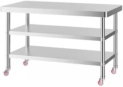 Stainless Steel Work Table – 360° Rolling Kitchen Counter for Commercial Use Home Cooking Food Prep Restaurant Equipment Heavy Duty Easy Mobility