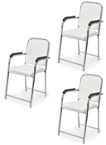 Image of GOYALSON Office Chair Visitor with arm Rest with Steel Frame and Cushioned seat Back Chair Without Wheels Chair (3, White, Heavy 1)