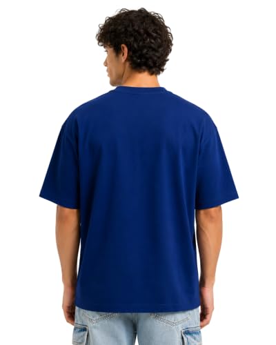 Image of VEL Plain Oversized 100% Pure Heavy Cotton Baggy Fit Drop Shoulder Half Sleeves Round Neck Solid Cotton T-Shirt for Men