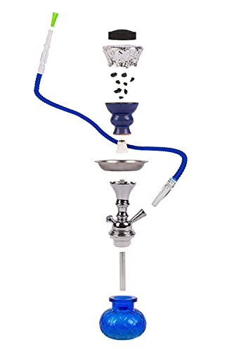 WEELOV Shisha 26 cm, mit 1 Schlauch, Glas-Bowl Wasserpfeife in praktischer Größe, Hookah Orient stylisch - blau – Bild 4