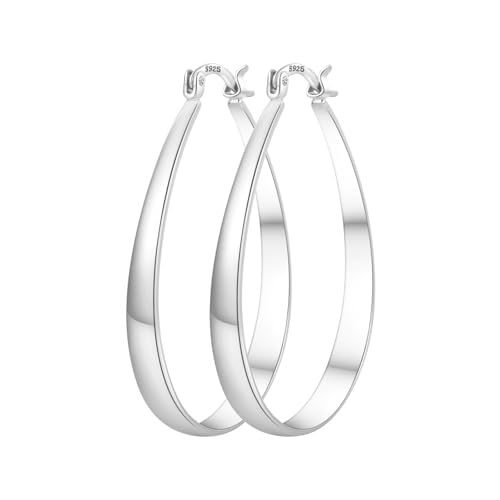 PABBEU Sterling Silver Hoop Earrings for Women, Lightweight Large Oval Hoops Earrings, Hypoallergenic Silver Hoop Earring for Women Gifts 30/40/50/60MM