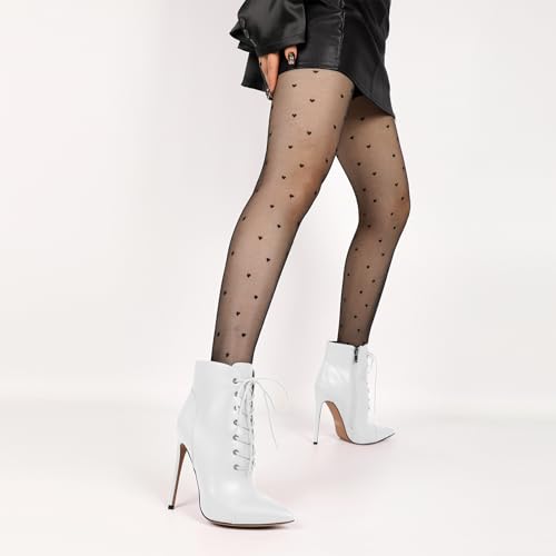 SAMMITOP Women's Pointed Toe Lace Up Ankle Boots,Animal Print Short Booties2