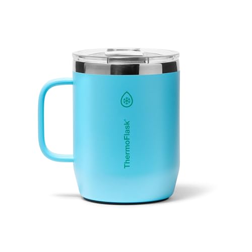 Image of ThermoFlask Insulated Coffee Mug with Handle and Splash-Resistant Lid (12 oz, Vivid Blue) - Stainless Steel Travel Mug for Coffee & Tea
