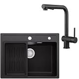 ANYCEE 60 x 46 cm Lavello Nero in Granito con L Rubinetto Estraibile