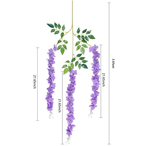 Image of Tia Crafts Artificial Hanging Flowers for Ceiling Balcony | Purple Wisteria Vine | Home Party Decor Garden Outdoor Greenery Office Wall Decoration | Waterproof Washable - Pack of 12 (Purple, 12)