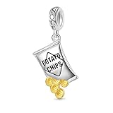 GNOCE Snack Food Potato Chips Pendant Charms 925 Sterling Silver Dangle Charm for Bracelet Jewelry Gift For Women Wife Fit Snake Chain Bracelets
