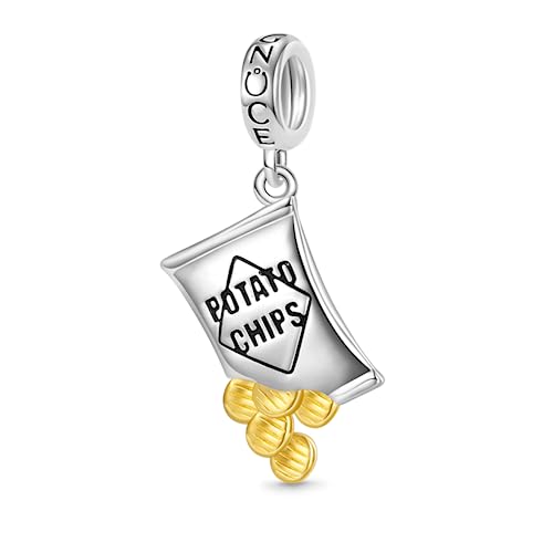 GNOCE Snack Food Potato Chips Pendant Charms 925 Sterling Silver Dangle Charm for Bracelet Jewelry Gift For Women Wife Fit Snake Chain Bracelets
