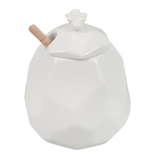 DIYEAH Tarro de Miel de Cerámica con Tapa y Cucharón de Madera Recipiente Dispensador para Miel y Jarabe Adecuado para Mesa y Cocina Uso Versátil para Mermelada y Almacenamiento
