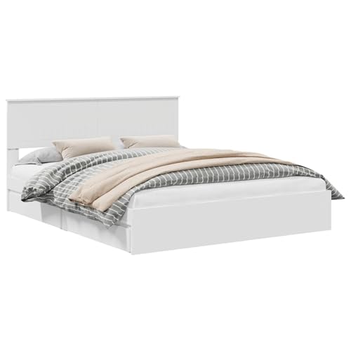 vidaXL Storage Bed with Headboard White 160 x 200 cm Engineered Wood, Contemporary Storage Bed Frame, Spacious Design, Durable, Water-Resistant Finish, Functional Bedroom Furniture, Compact Solution