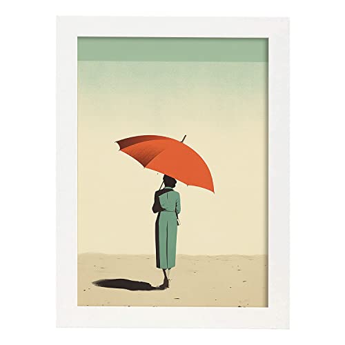 Nacnic Poster Gente de la Playa con Parasol por Alessandro Gottardo Marco Blanco A3