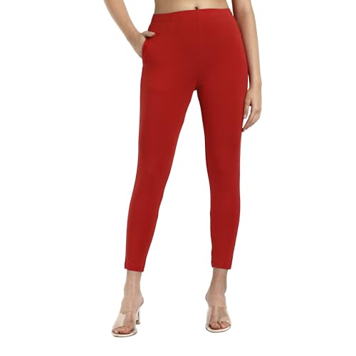 Image of ONE SKY Women Ankle Length Leggings | Premium Cotton Modal Spandex Blend | High Waist Stretchable & Bio-Washed Fabric | Colour-Lock | Ethnic Leggings for Women