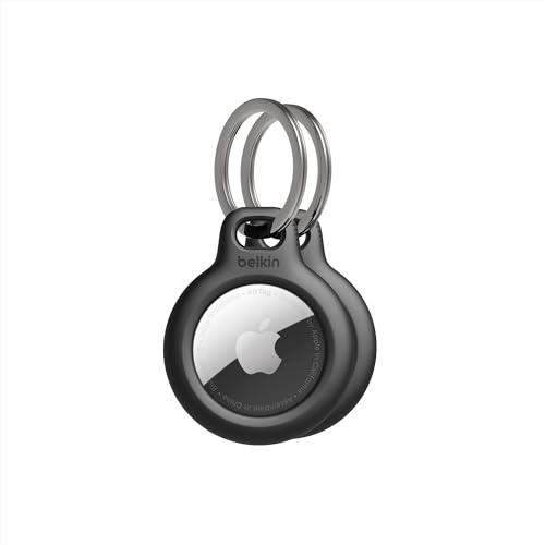 Belkin Apple AirTag Secure Holder with Key Ring - Durable Scratch Resistant Case With Open Face & Raised Edges - Protective AirTag Keychain Accessory For Keys, Pets, Luggage, Backpacks -2 Count Black