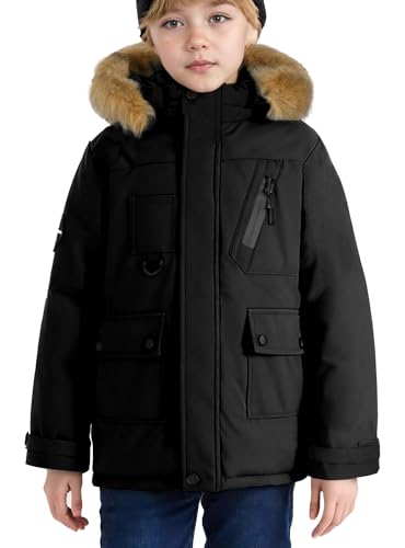 SEAUR Boys Winter Coat Kids Warm Thick Heavyweight Jacket Tough Long Windproof Outwear with Hood 5-14T
