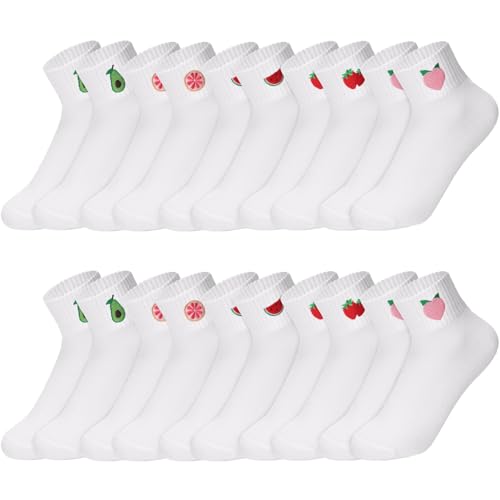 Image of Eurzom 10 Pairs Socks Womens Crew Elastic Ankle Length Cotton Socks Aesthetic Cute Lightweight Low Cut Gifts for Women