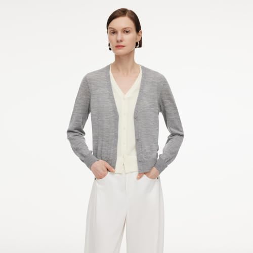 Image of GOELIA Pure Cashmere Wool Cardigans Womens Sweaters Trendy Long Sleeve Button Down Cozy Loose Fit Knit Going Out Tops