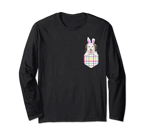 Easter Plaid Coton de Tulear Bunny Dog In Pocket Long Sleeve T-Shirt, Black