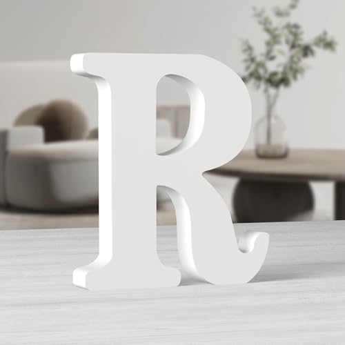 AOCEAN 10 Inch White Big Wood Letters Unfinished Wooden Letters for Wall Decorative Standing Letters Slices Sign Board Decoration for Craft Home Party Projects (R)