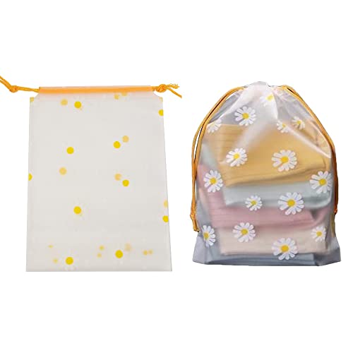 15 Piezas Bolsos Con Cordón, Saco De Almacenamiento Impermeable, Bolsa De Cordón Con Patrón De Dibujos Animados De Margaritas Para Ropa, Zapatos, Cosméticos (Transparente + Amarillo) Cover