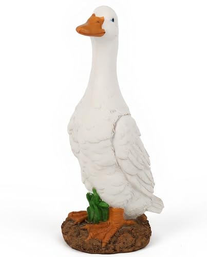 AshyAtom White Duck Statue Outdoor Decor,9.8''(H) Realistic Standing Duck Garden