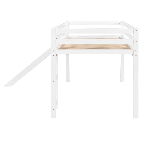 GLCHQ Multifunctional Design Solid Wood Twin Kids Loft Bed with Slide for Boys & Girls Bedroom (White)